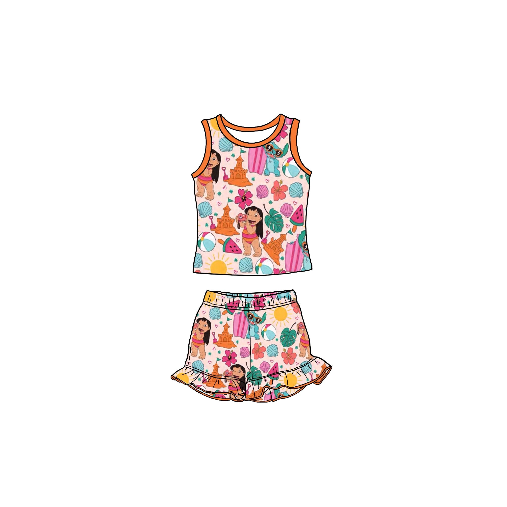 Hawaiian Vibes Bamboo Tank and Ruffle Short Set