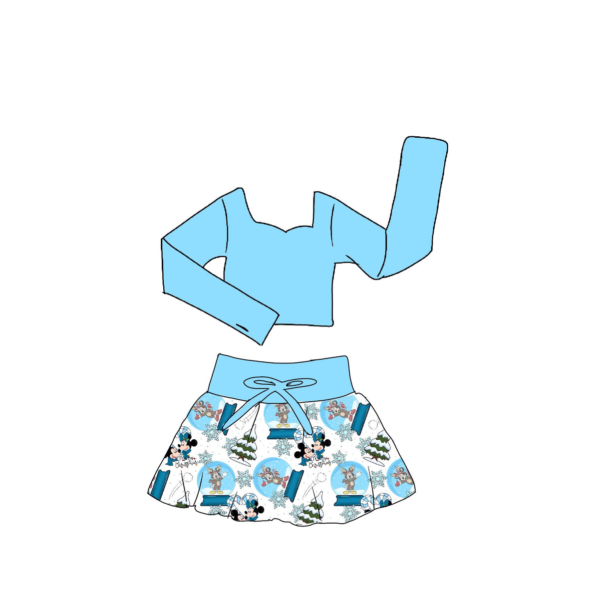 Winter Mickey Long Sleeve Athletic Skirt Set