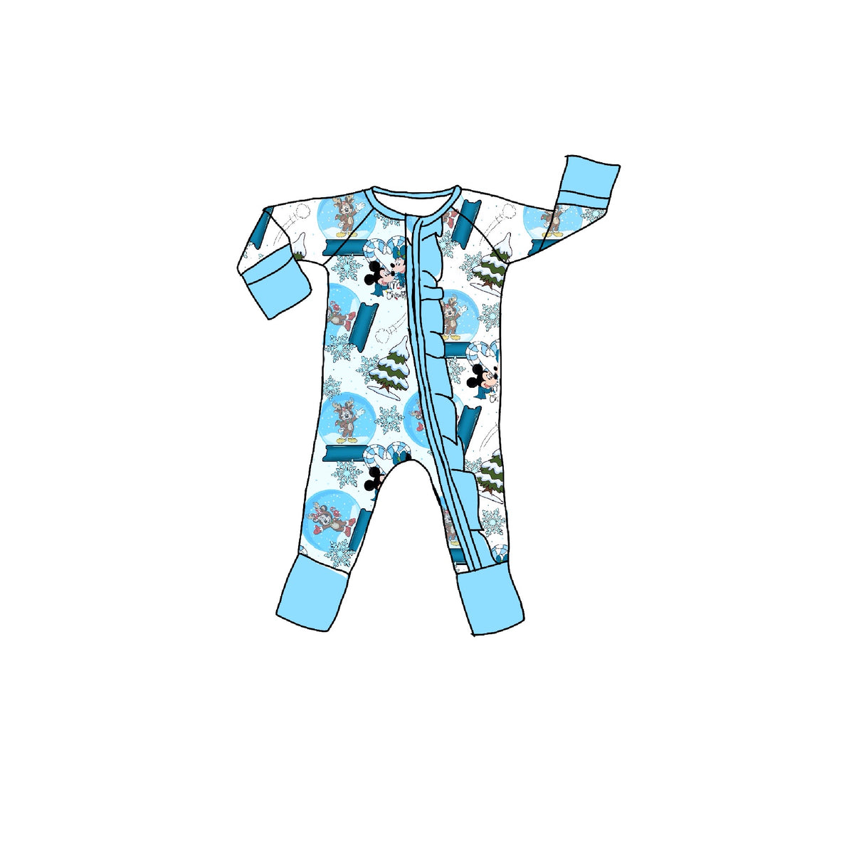 Winter Mickey  Bamboo Ruffle Zippie Romper