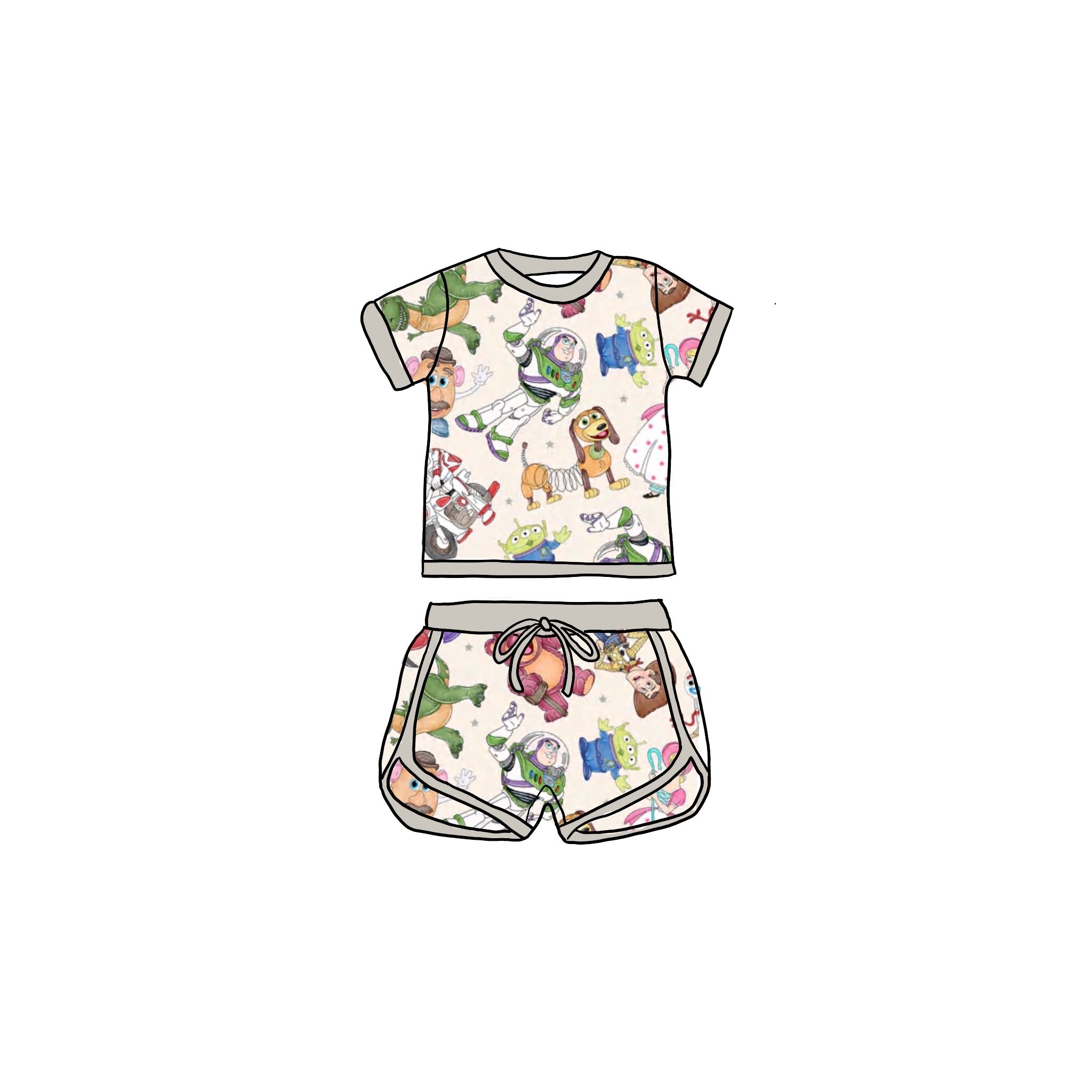 Watercolor Toys Bamboo Drawstring Short Set
