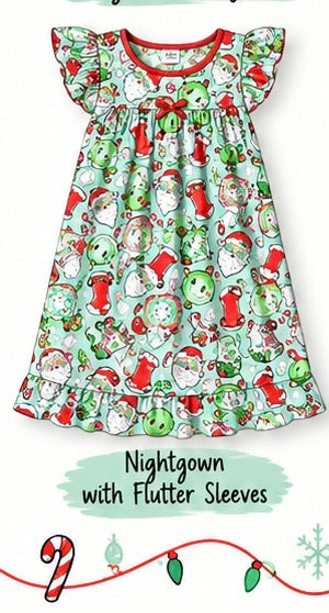 Groovy Santa Flutter Sleeve Nightgown