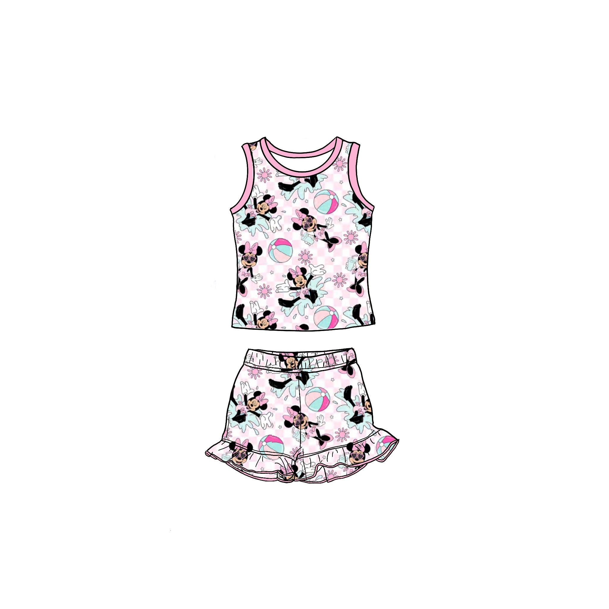 Minnie Summer Bamboo Tank and Ruffle Short Set