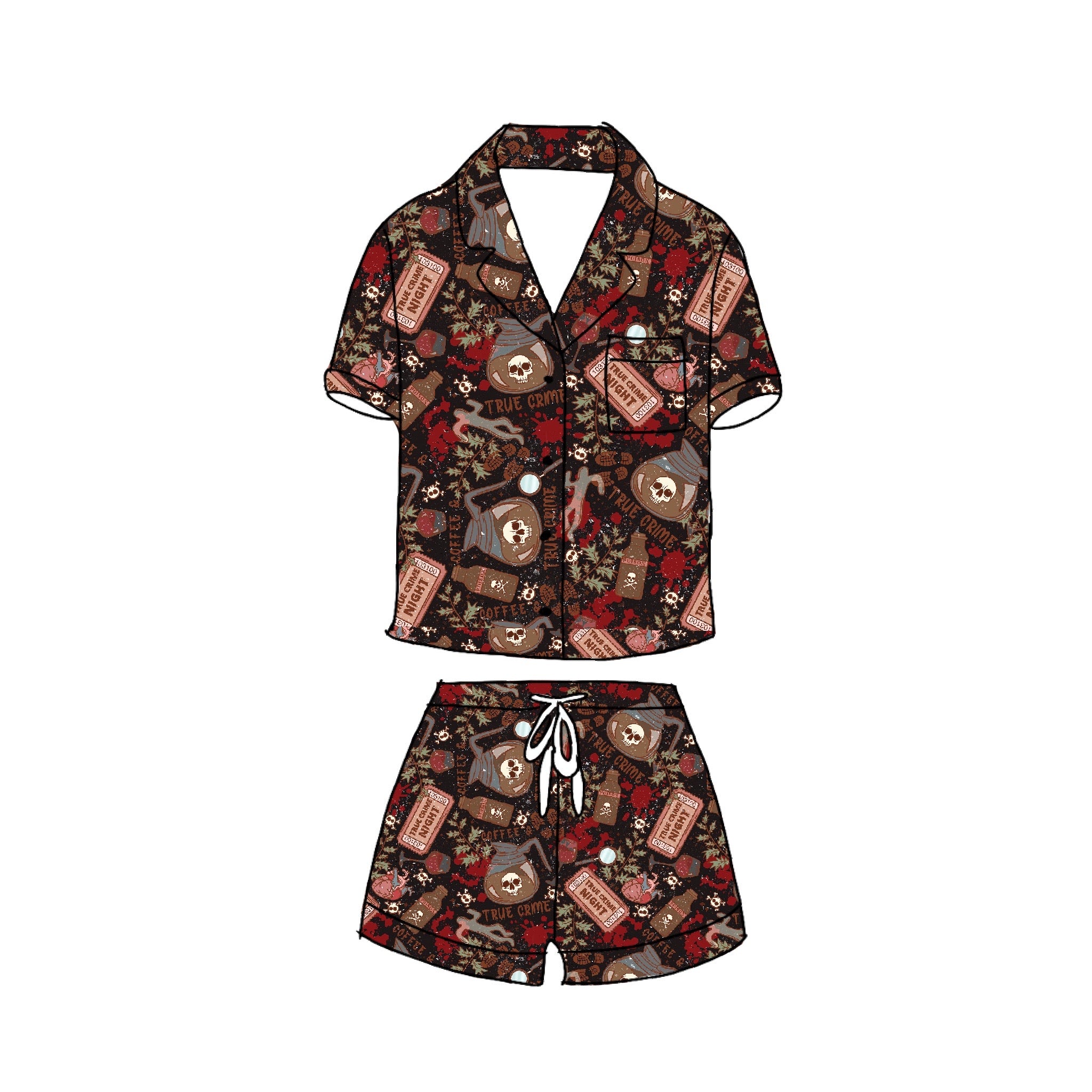 Espresso & Evidence Women’s Button Down and Short set