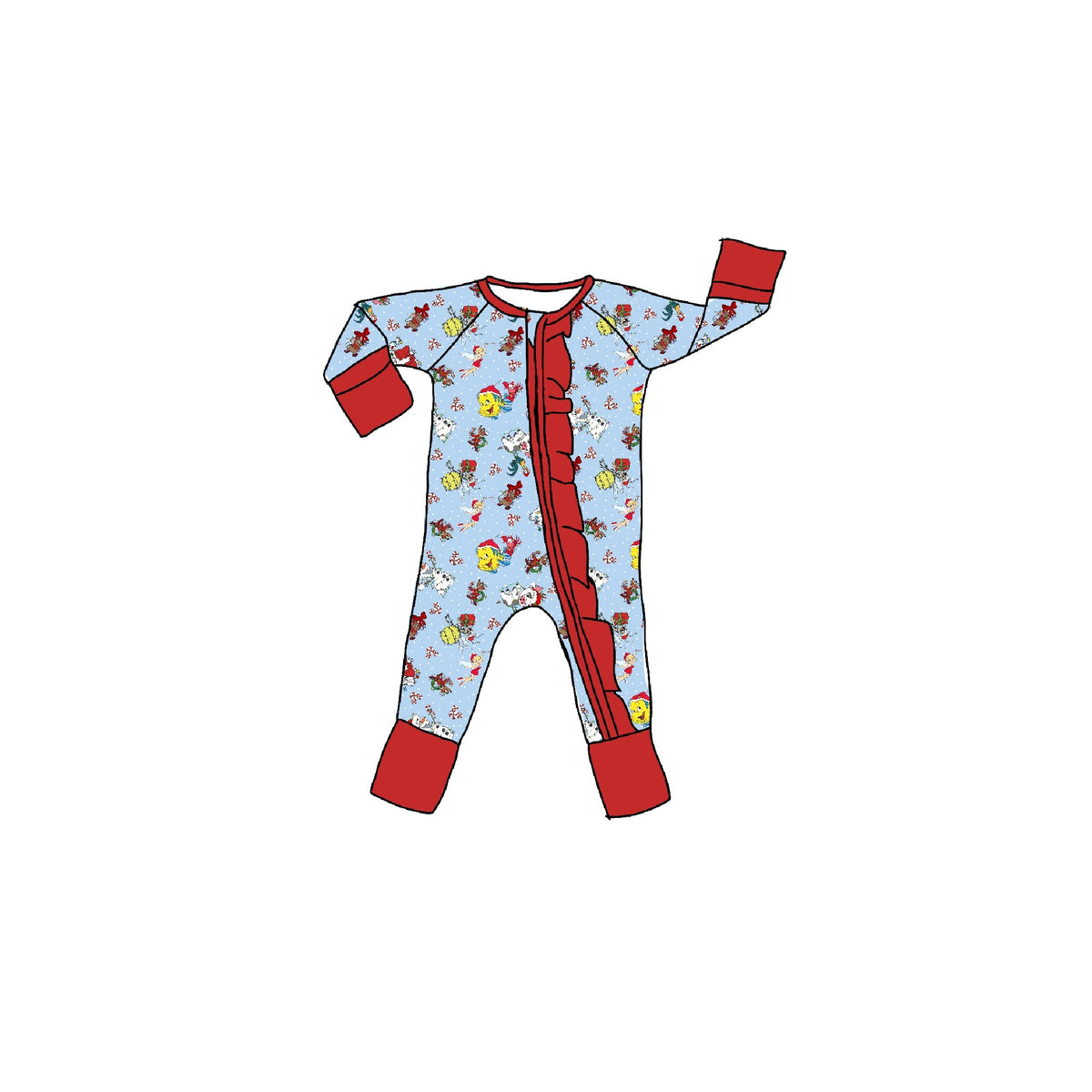Sidekickin’ Holidays Bamboo Ruffle Zippie Romper