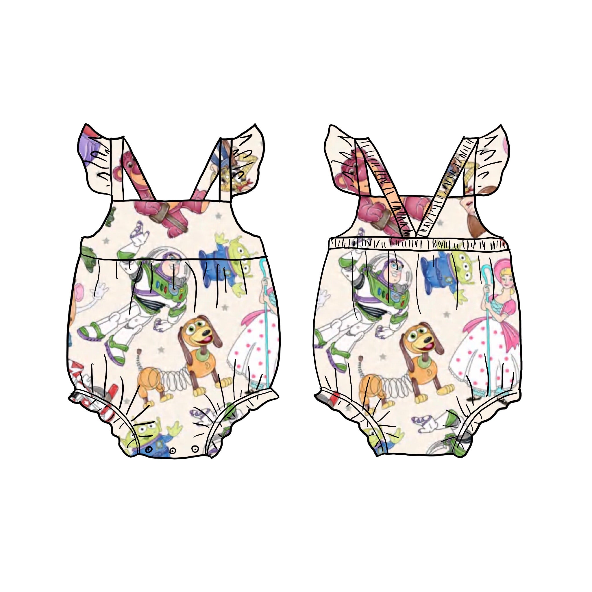 Watercolor Toys Bamboo Ruffle bubble romper