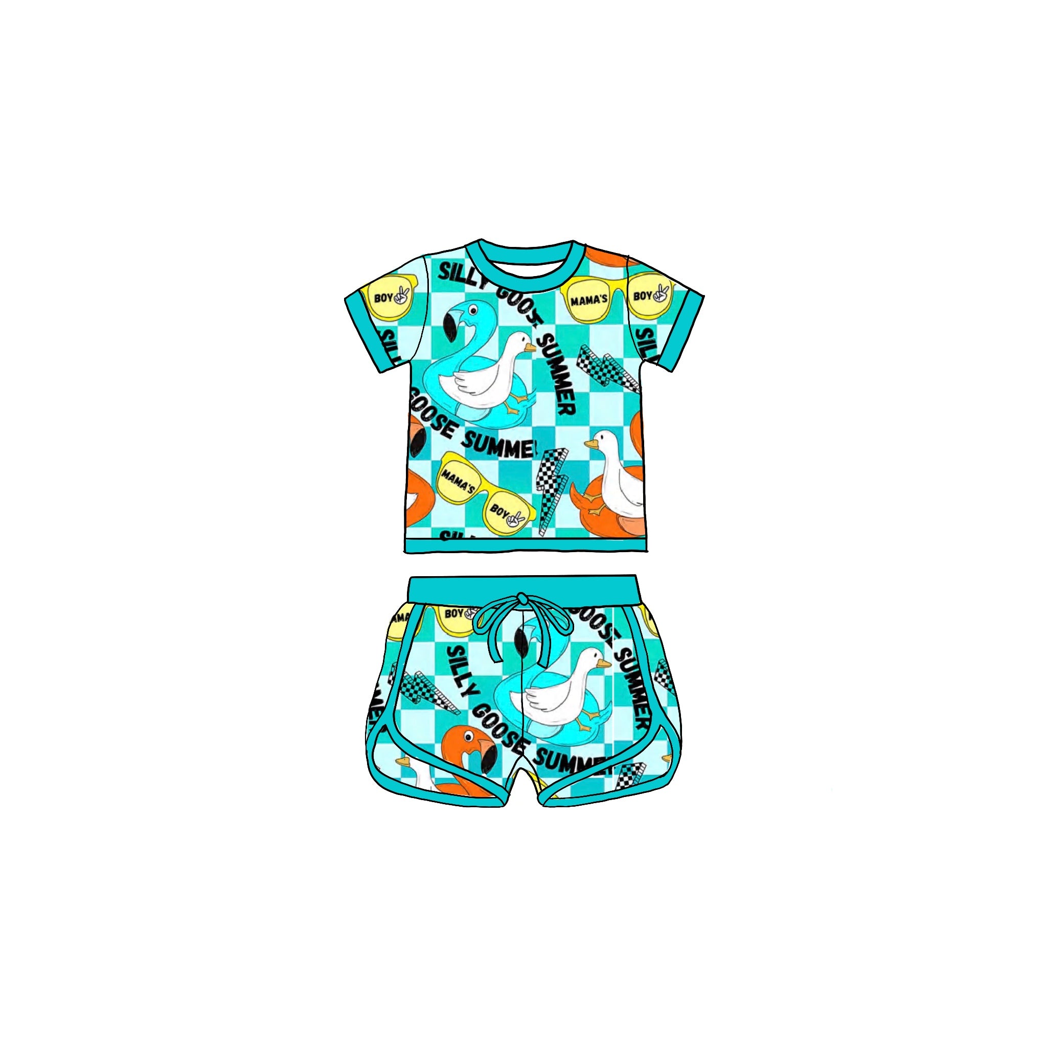 Blue Silly Goose Summer Bamboo Drawstring Short Set