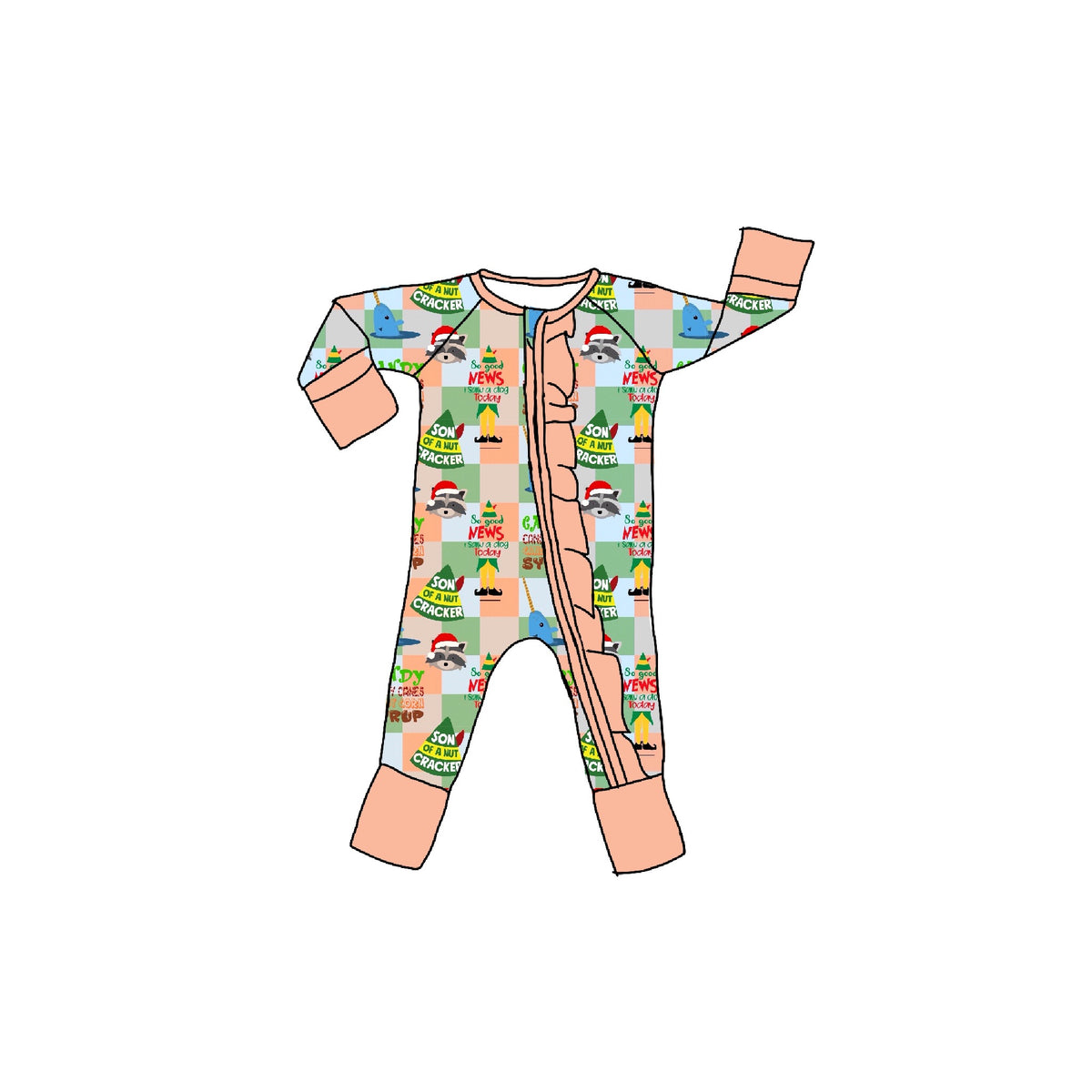 SANTA’S Coming Bamboo Ruffle Zippie Romper