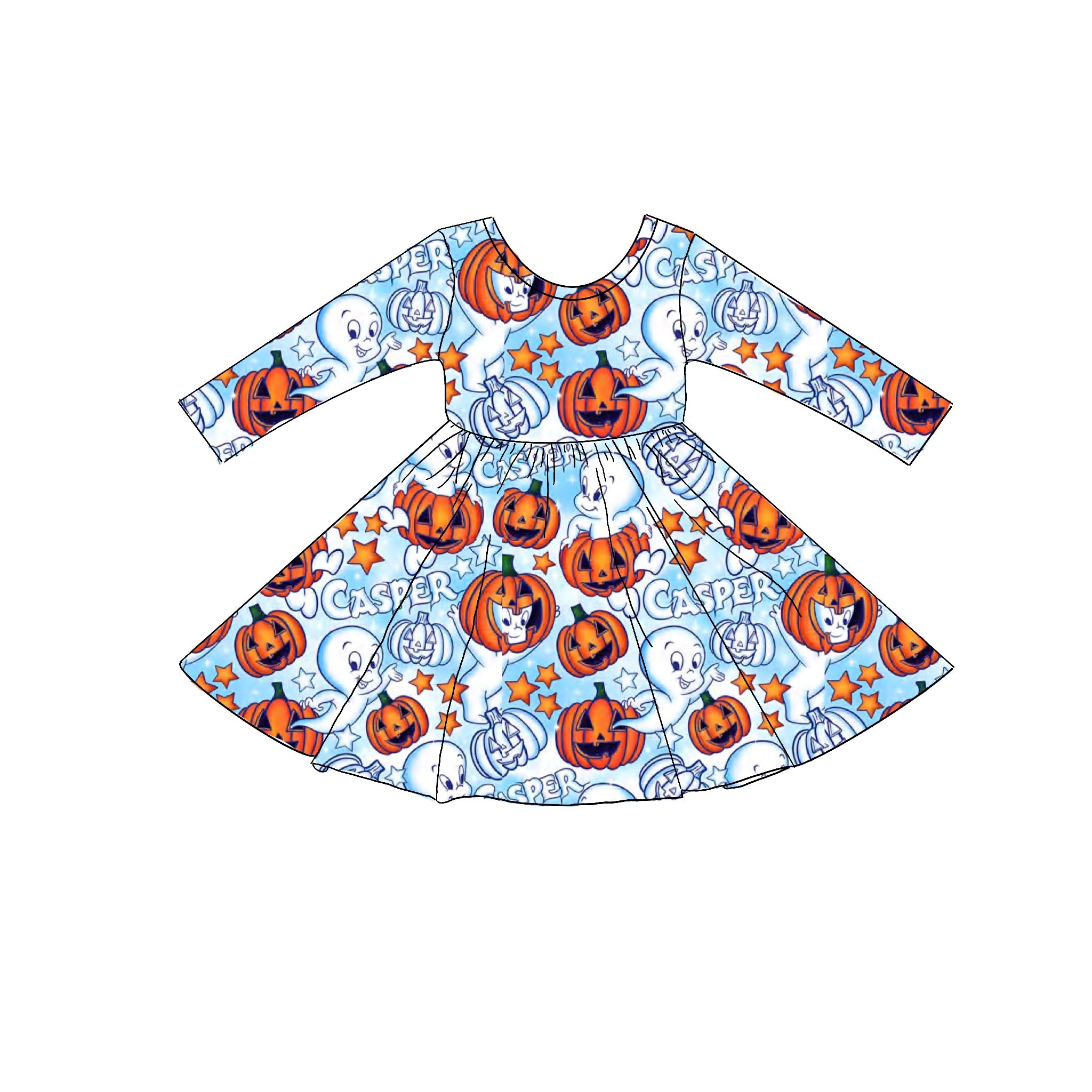 Friendly Ghost Long Sleeve Bamboo Dress