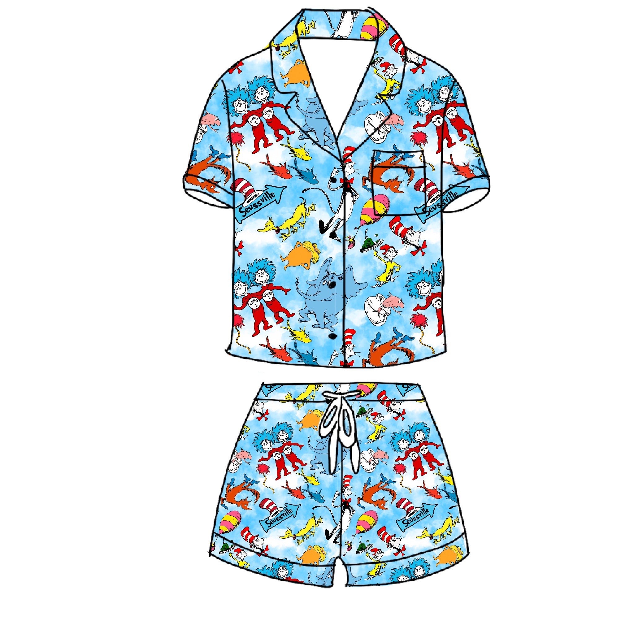 Seuss Landing Women’s Button Down and Short set