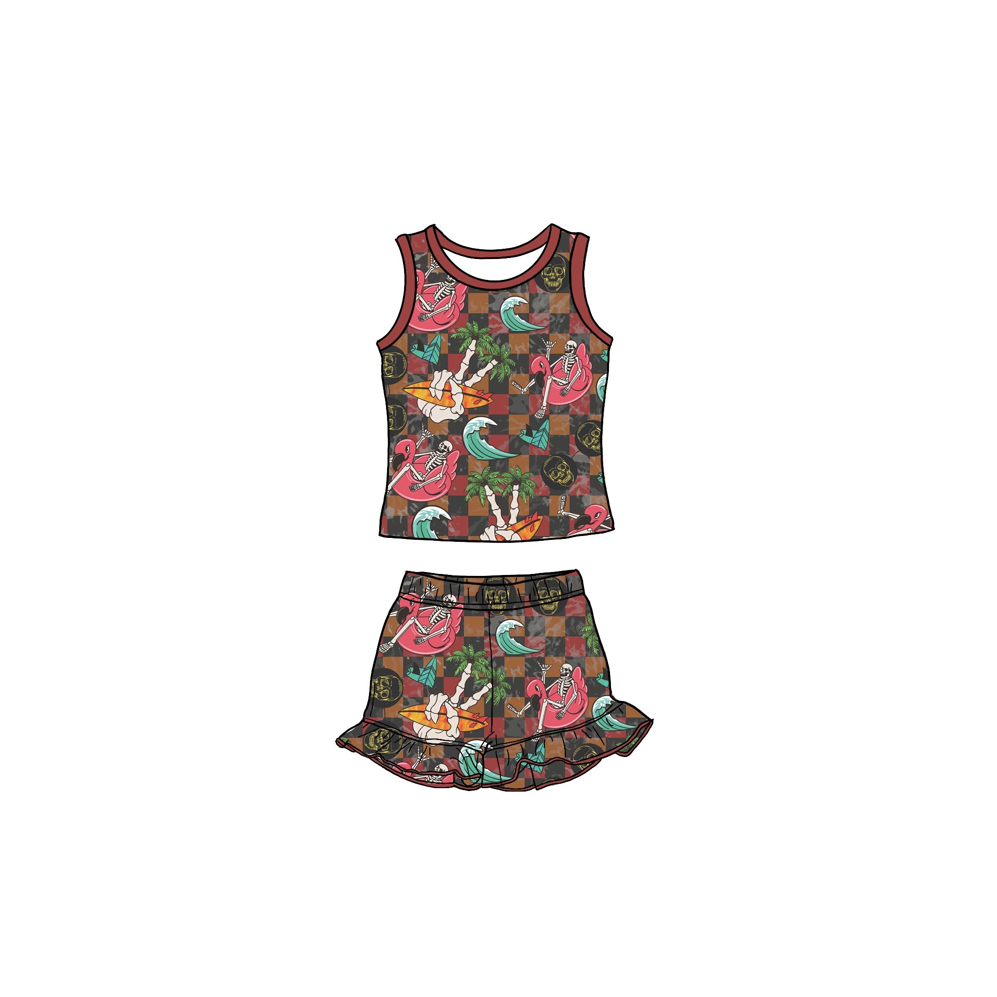 Summerween Bamboo Tank and Ruffle Short Set