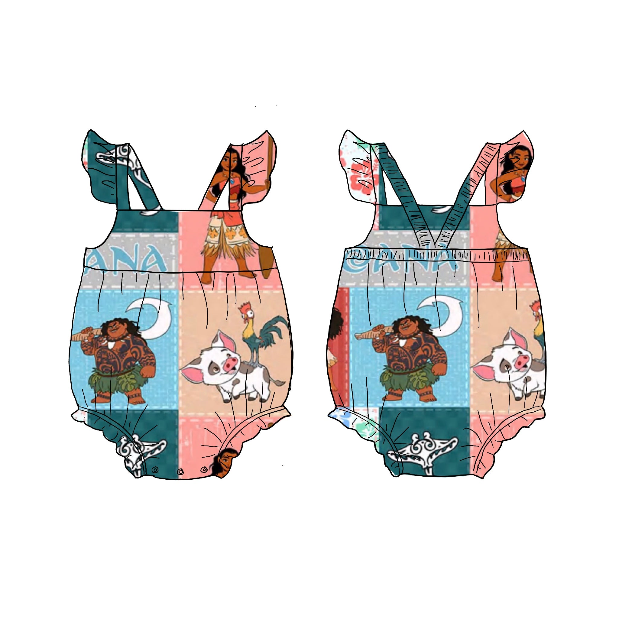 Moana Patch Bamboo Ruffle bubble romper