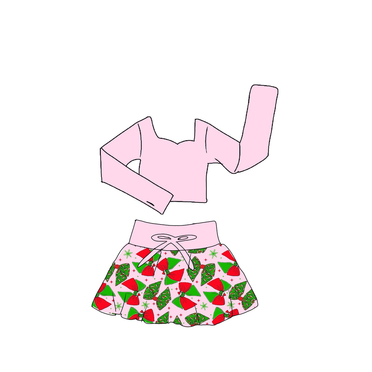 Feeling Grinchy Long Sleeve Athletic Skirt Set