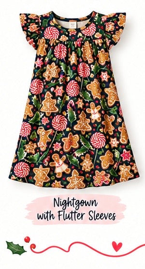 Gingerbread Bakery Flutter Sleeve Nightgown