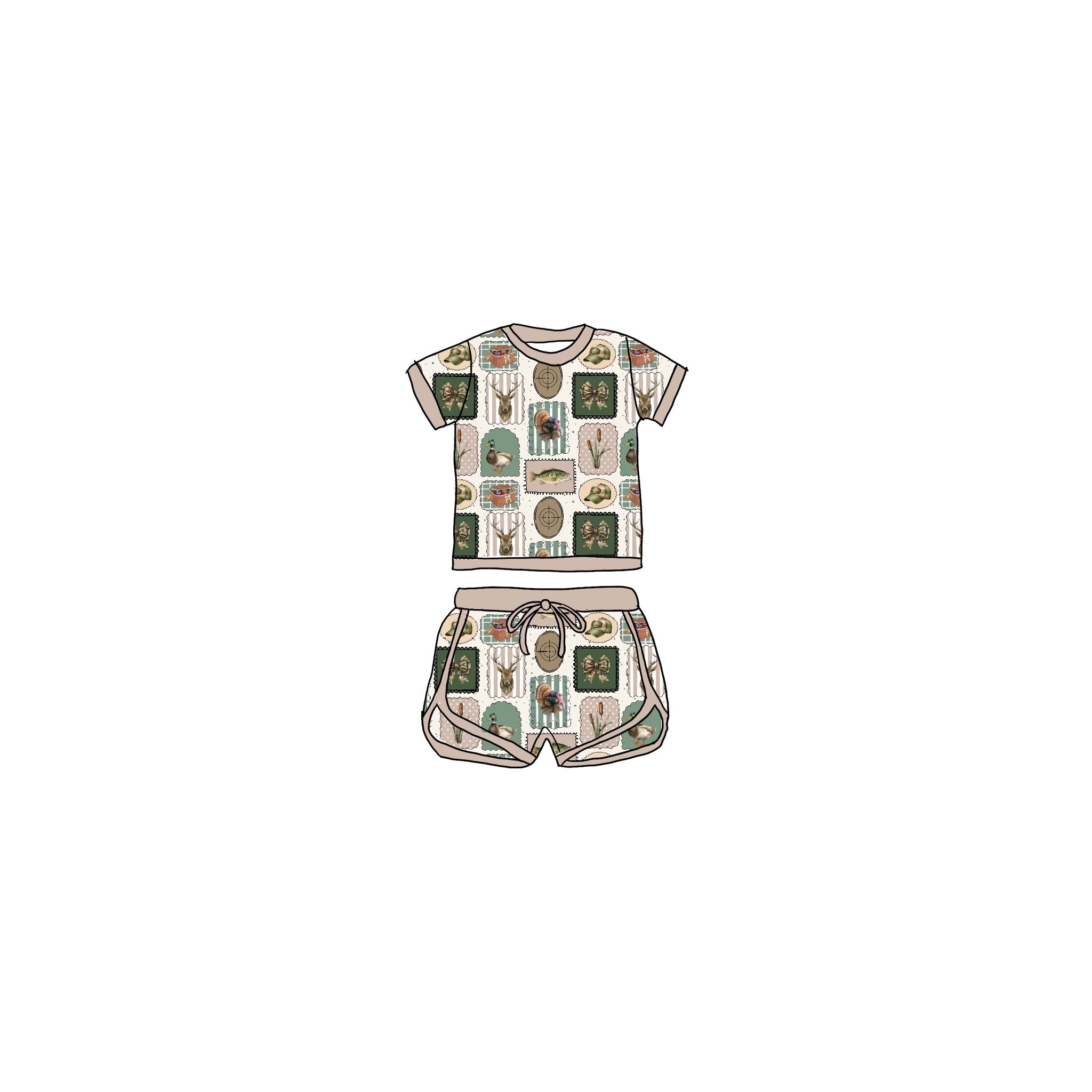 Prairie Stamps Bamboo Drawstring Short Set