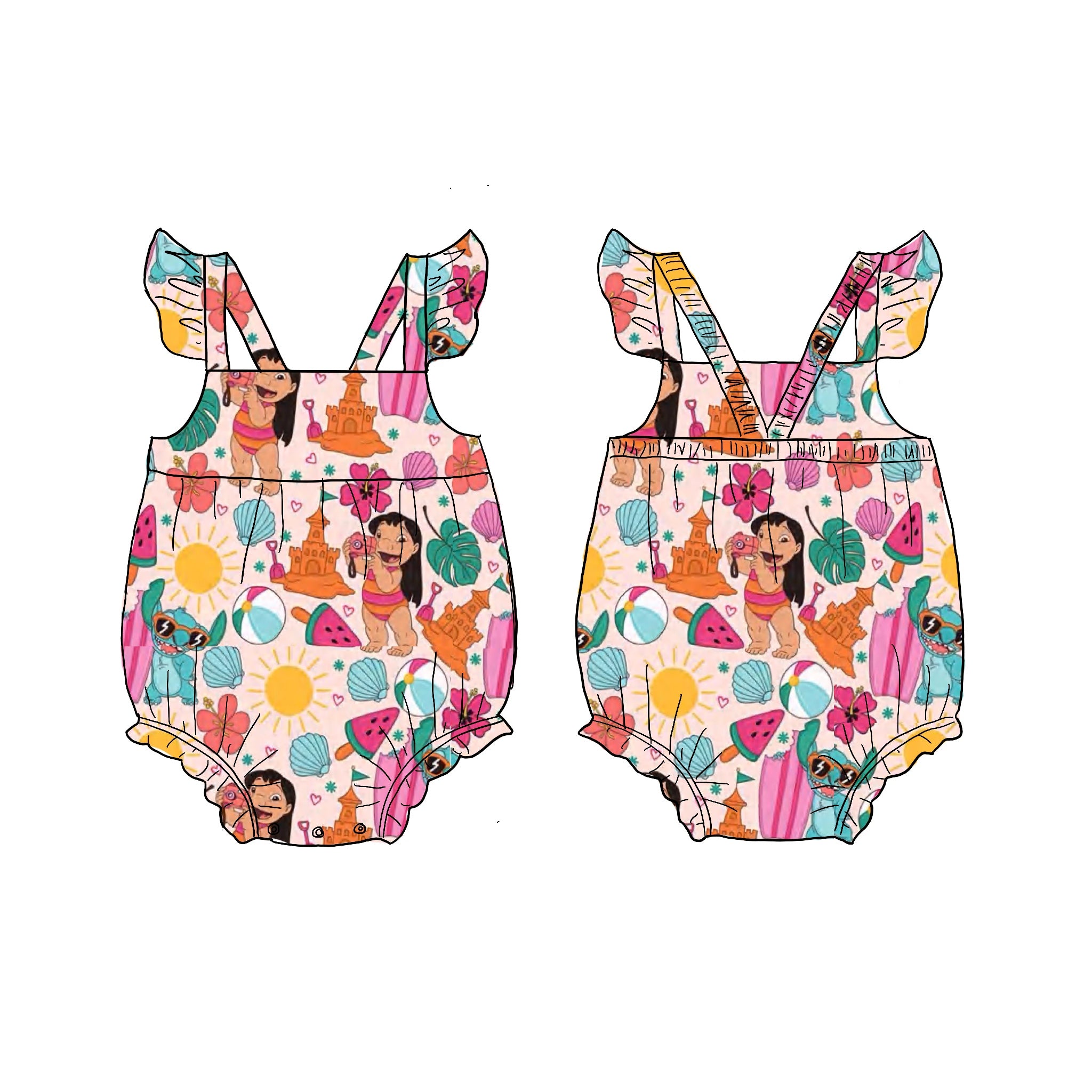 Hawaiian Vibes Bamboo Ruffle bubble romper