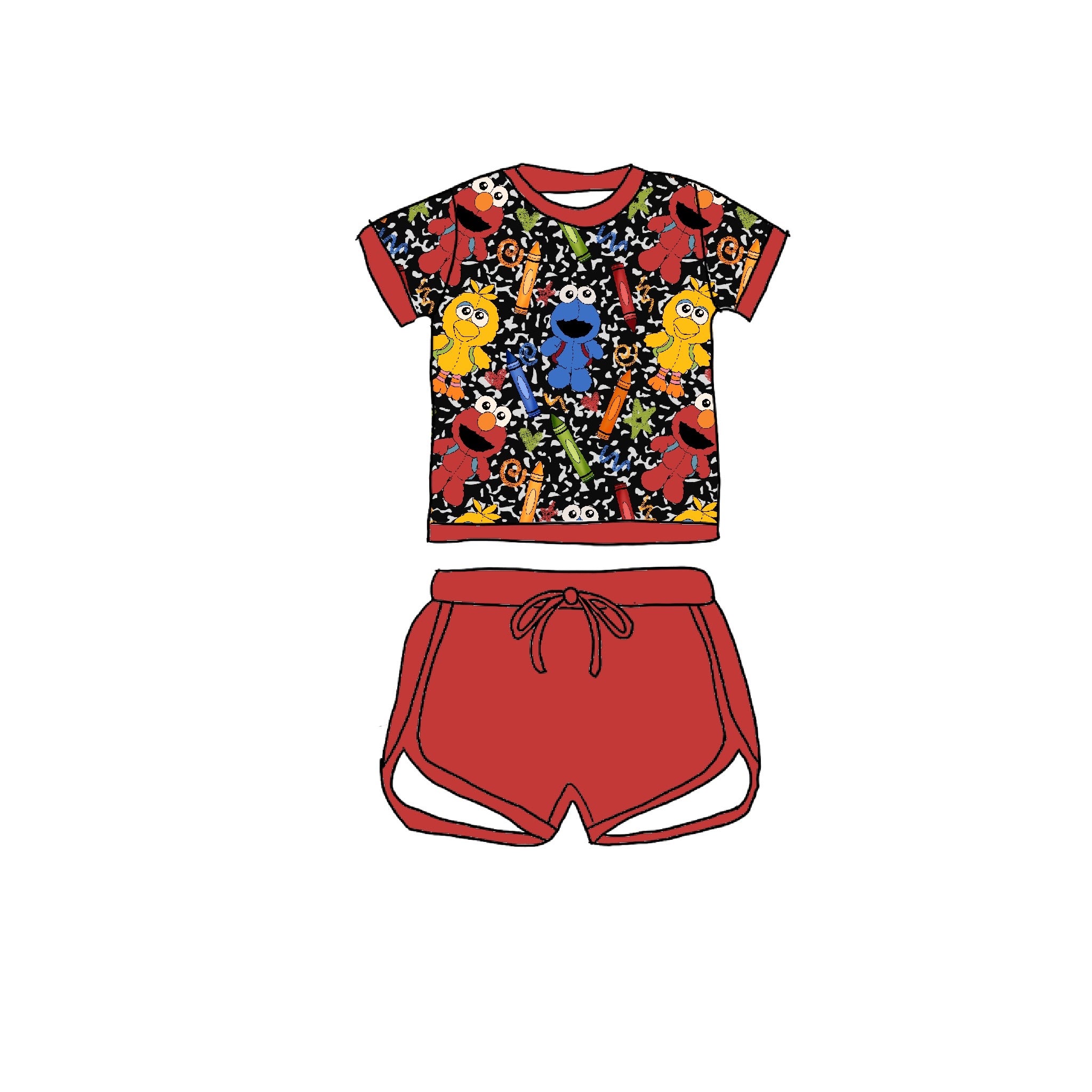 E is for Elmo Bamboo Drawstring Short Set