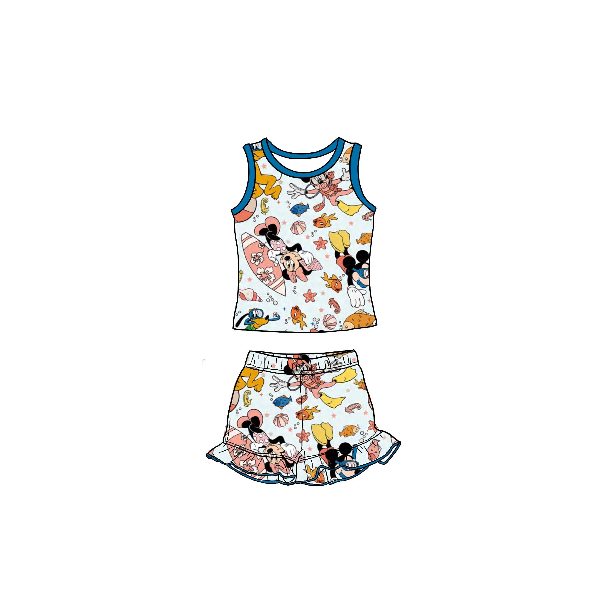 Take A Dive Bamboo Tank and Ruffle Short Set